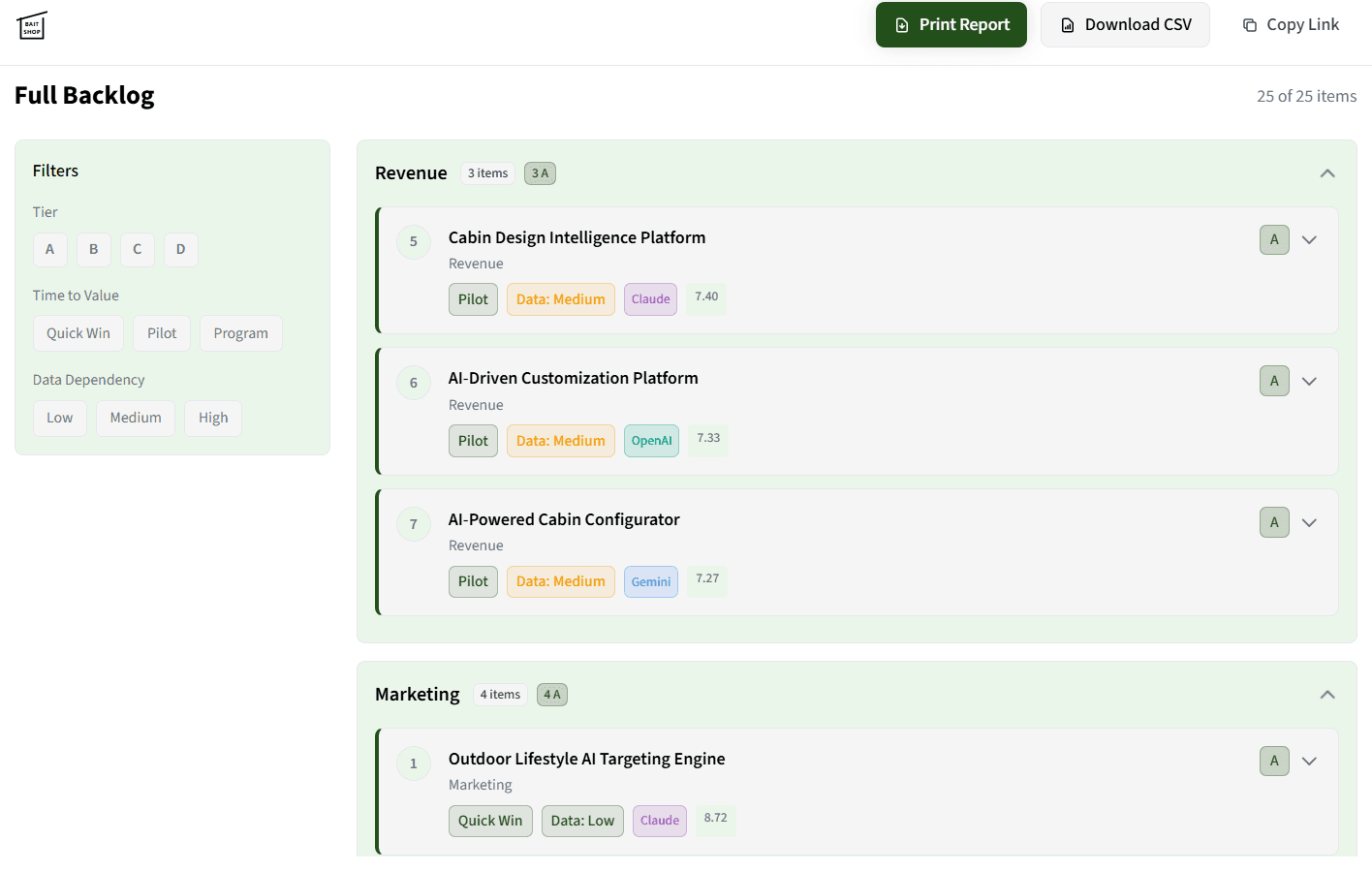 AI Backlog Generator tool interface